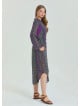 Shirt Collar Belt Detailed Purple Patterned Long Sleeve Plus Size Dress 4612